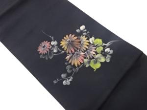 塩瀬手描き花に枝葉模様名古屋帯